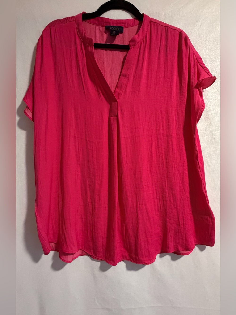 RACHEL Rachel Roy Hot Pink Split V-Neck Short Sleeve Tunic